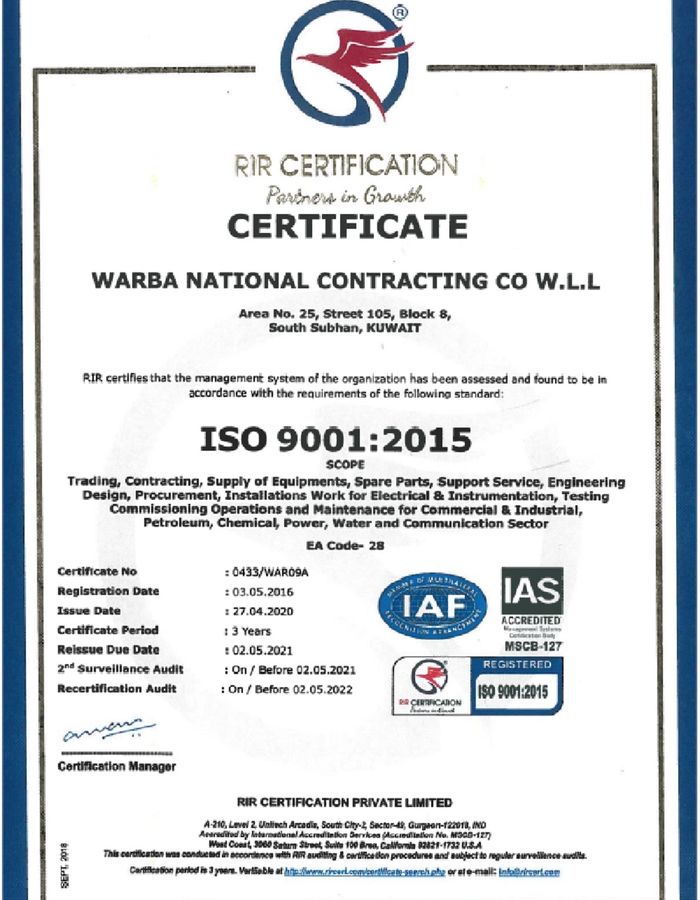 ISO 9001:2015 — RIR Certification